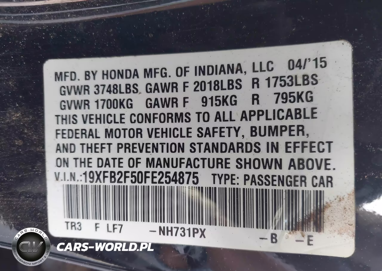 2015 Honda Civic Lx VIN:19XFB2F50FE254875 - 9