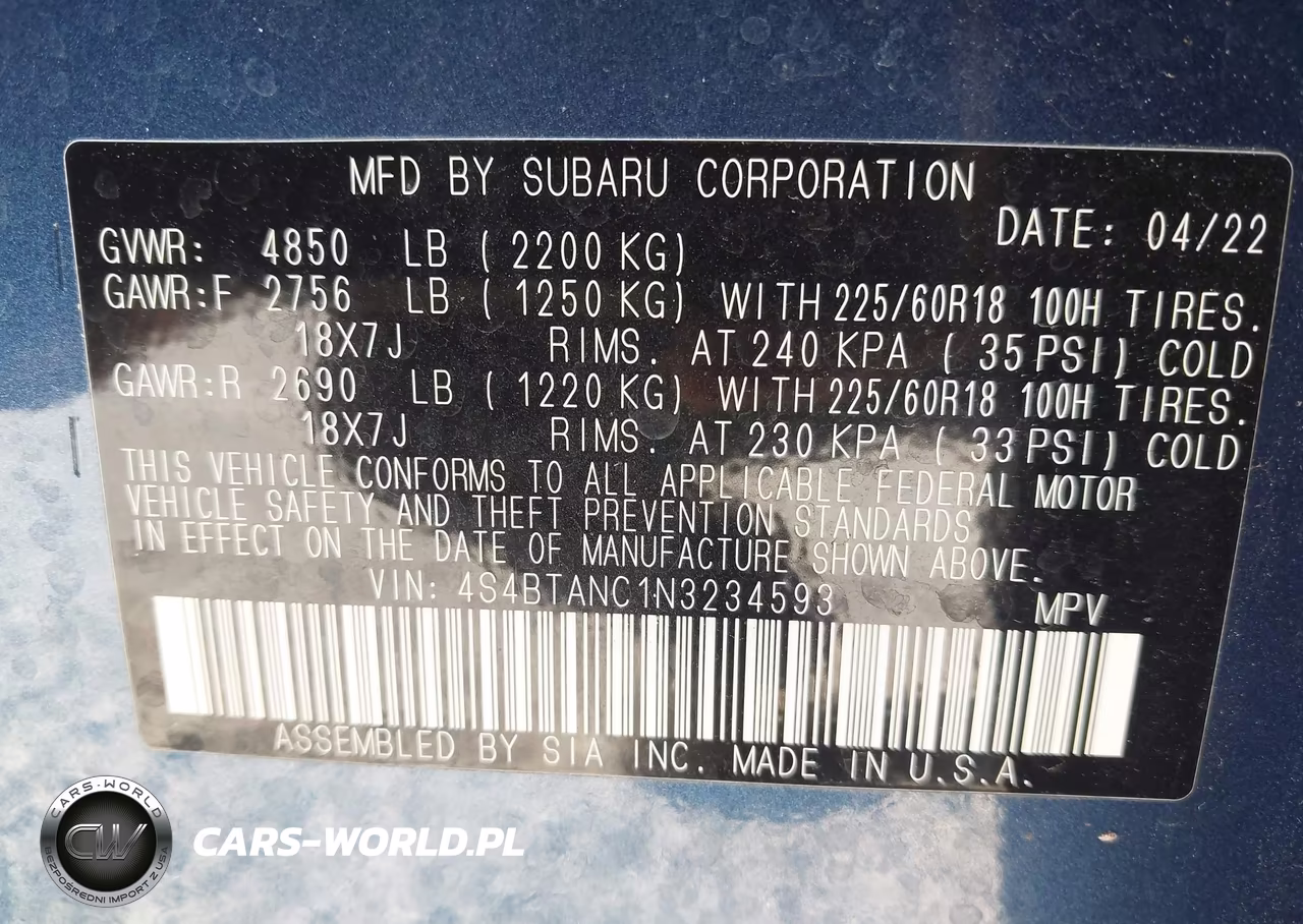 2022 Subaru Outback Limited VIN:4S4BTANC1N3234593 - 9