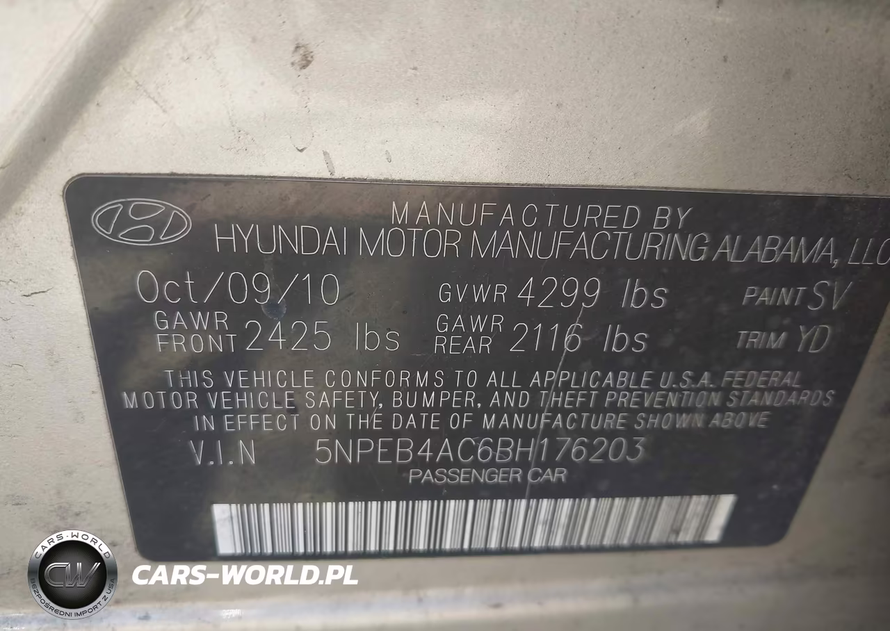 2011 Hyundai Sonata Gls VIN:5NPEB4AC6BH176203 - 9