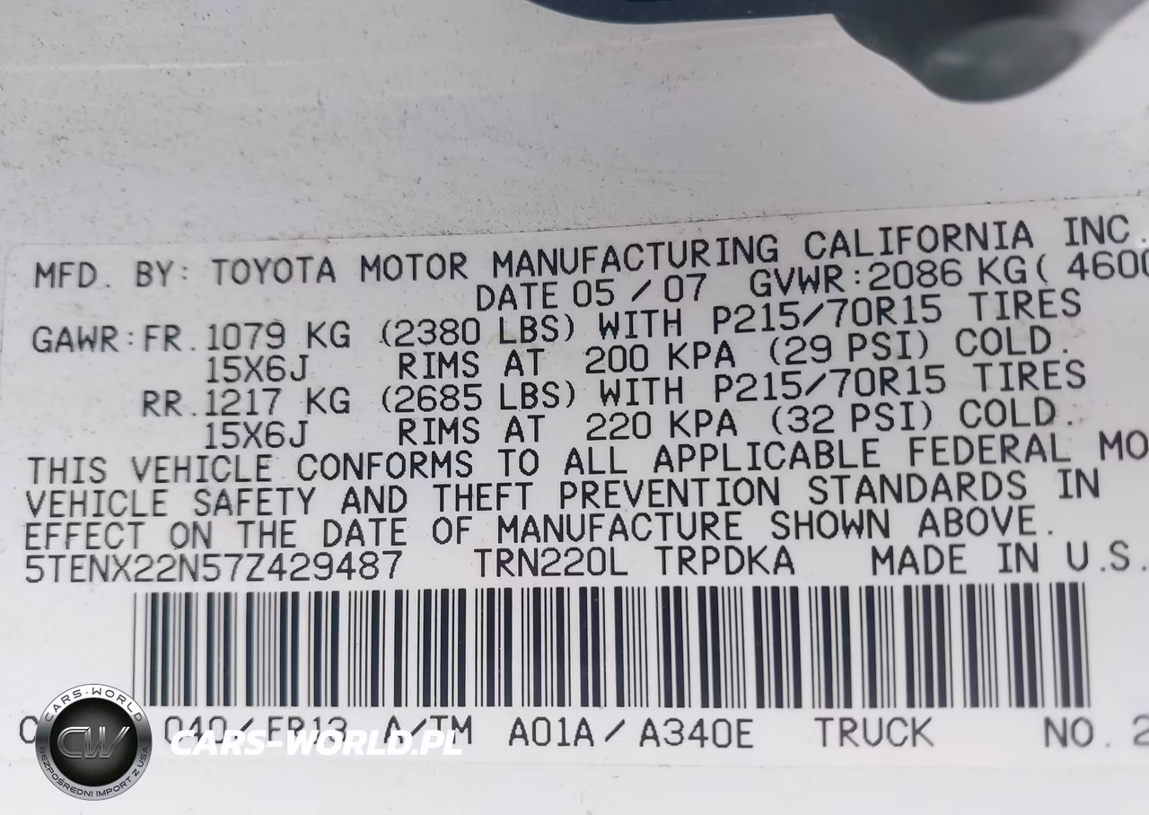 2007 Toyota Tacoma VIN:5TENX22N57Z429487 - 9