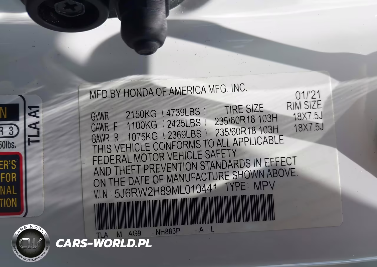 2021 Honda Cr-V Awd Ex-L VIN:5J6RW2H89ML010441 - 9