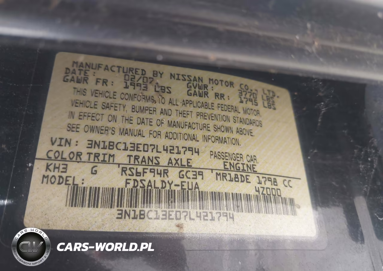 2007 Nissan Versa 1.8S VIN:3N1BC13E07L421794 - 9