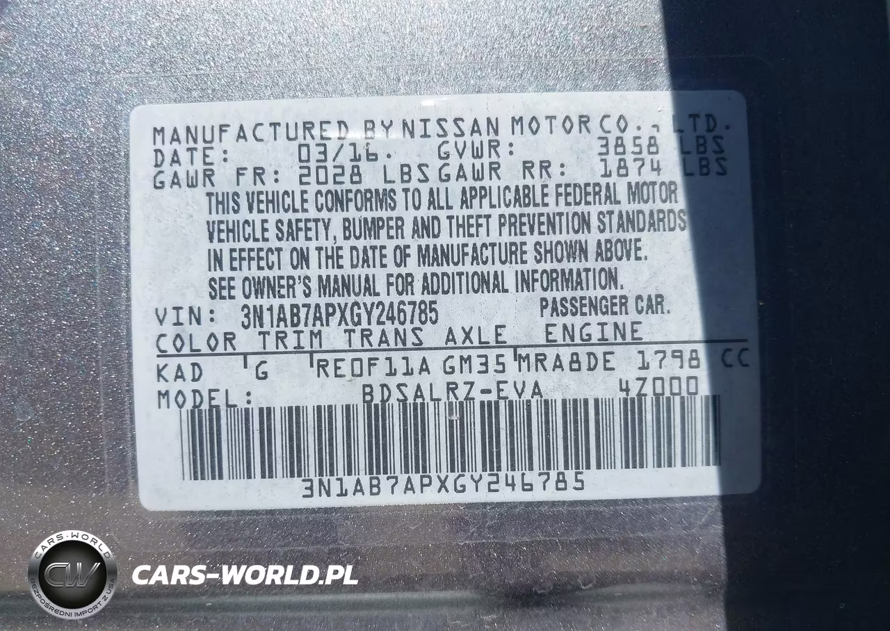 2016 Nissan Sentra Sr VIN:3N1AB7APXGY246785 - 9