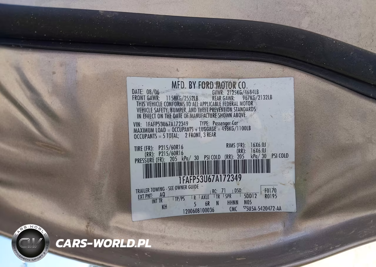 2007 Ford Taurus Se VIN:1FAFP53U67A172349 - 9