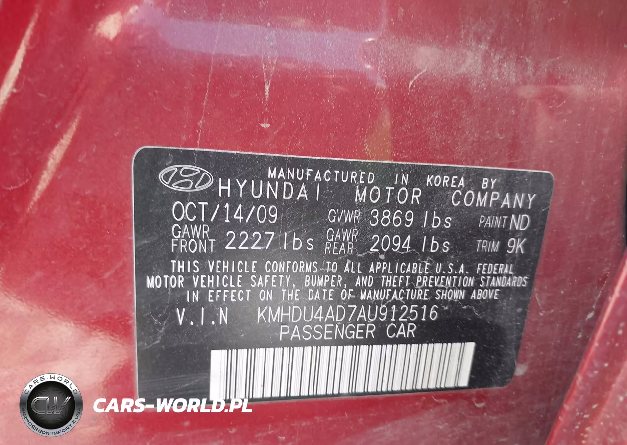 2010 Hyundai Elantra Gls VIN:KMHDU4AD7AU912516 - 9