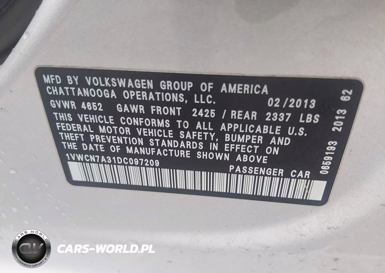 2013 Volkswagen Passat 2.0L Tdi Sel Premium VIN:1VWCN7A31DC097209 - 9