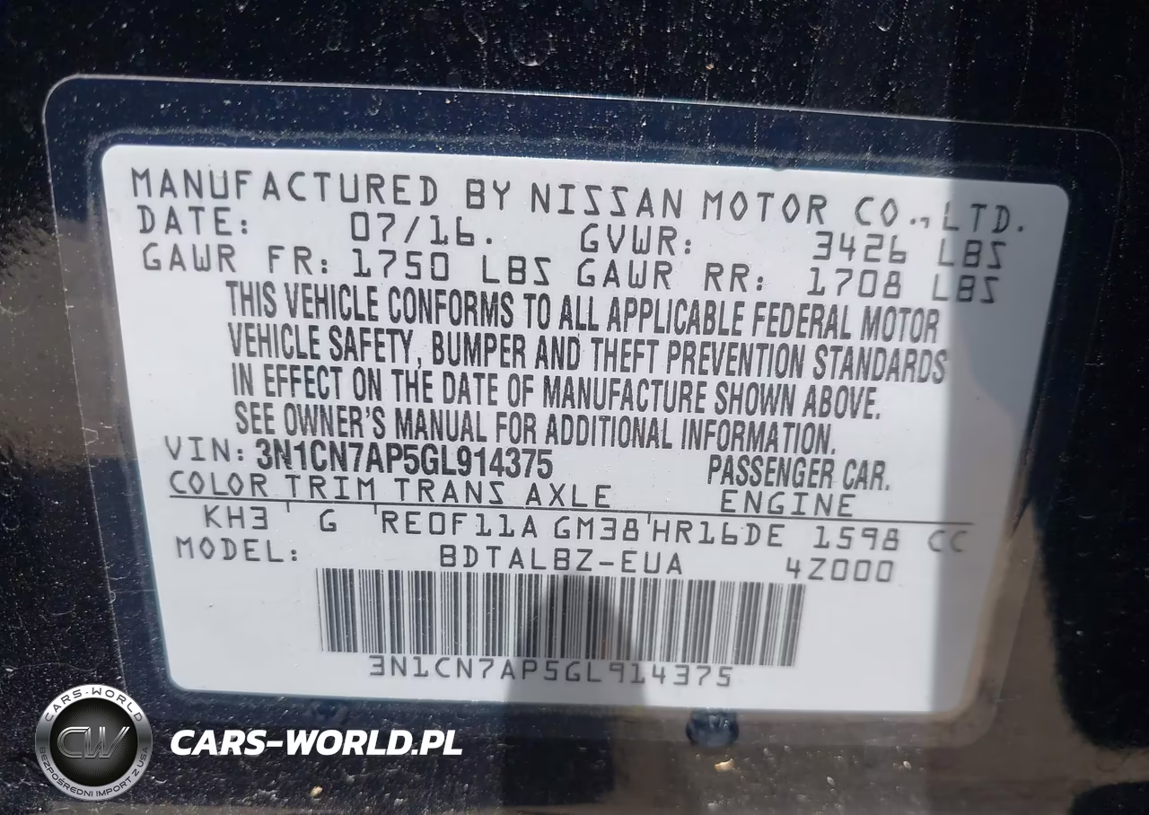 2016 Nissan Versa 1.6 Sv VIN:3N1CN7AP5GL914375 - 9