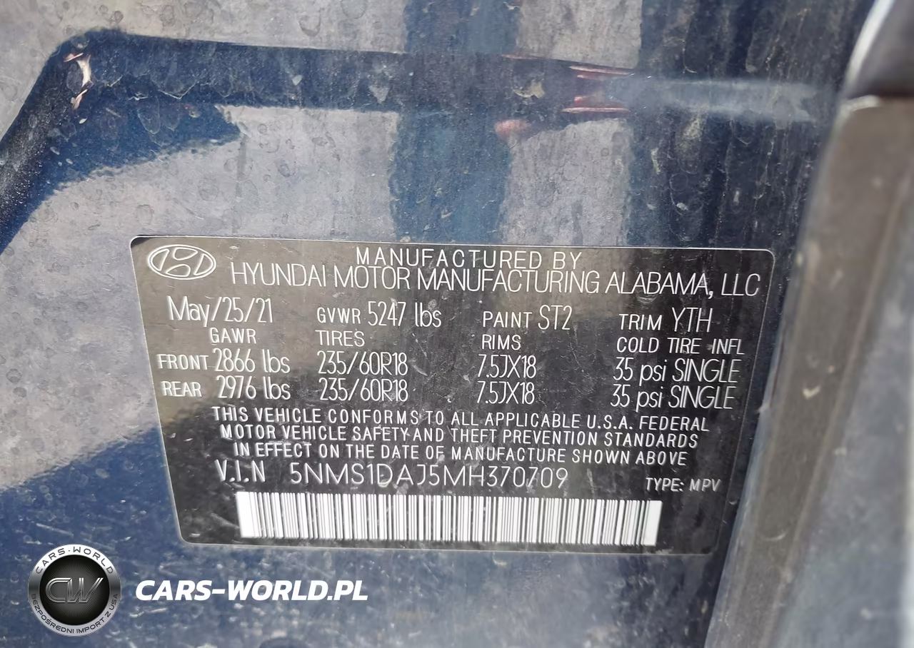 2021 Hyundai Santa Fe Se VIN:5NMS1DAJ5MH370709 - 9
