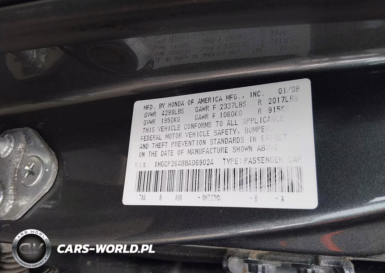 2008 Honda Accord 2.4 Lx-P VIN:1HGCP26488A069024 - 9