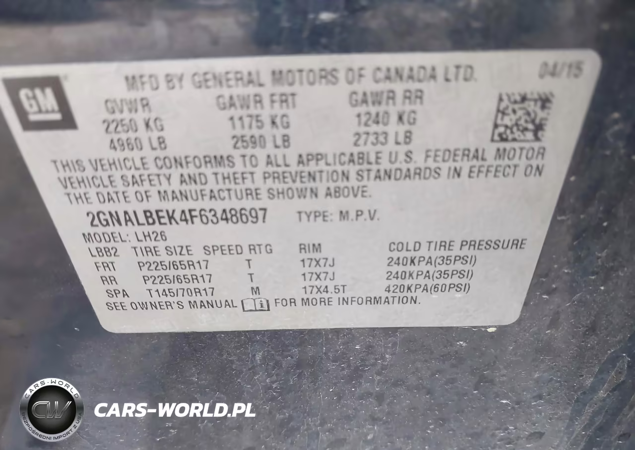 2015 Chevrolet Equinox Lt VIN:2GNALBEK4F6348697 - 9