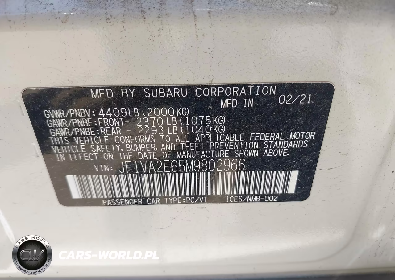 2021 Subaru Wrx Sti VIN:JF1VA2E65M9802966 - 9