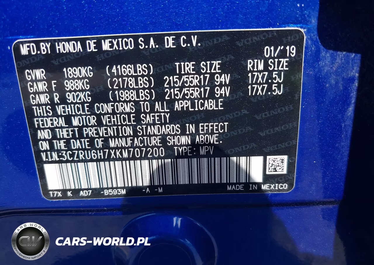 2019 Honda Hr-V Ex-L VIN:3CZRU6H7XKM707200 - 9