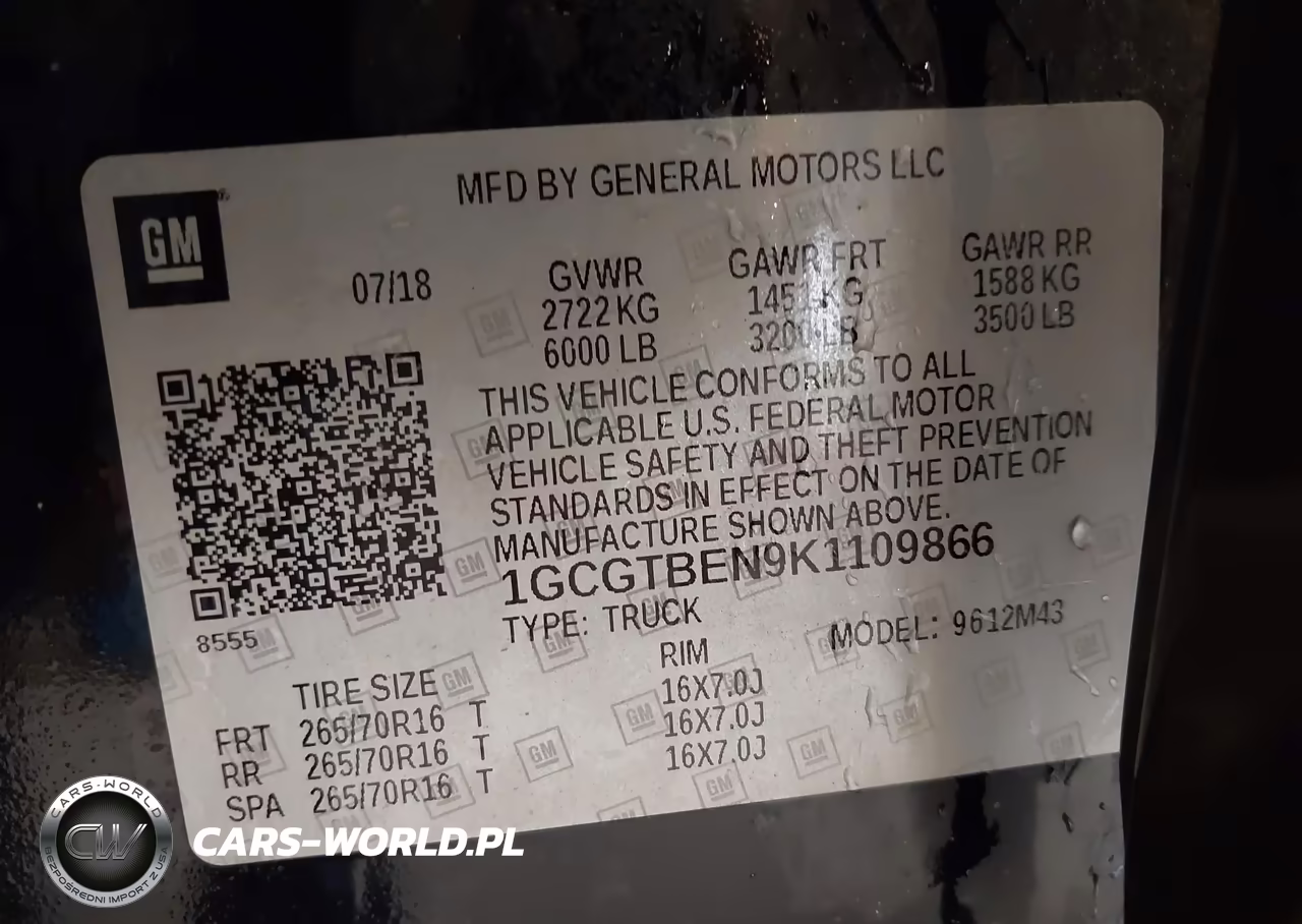 2019 Chevrolet Colorado Wt VIN:1GCGTBEN9K1109866 - 9