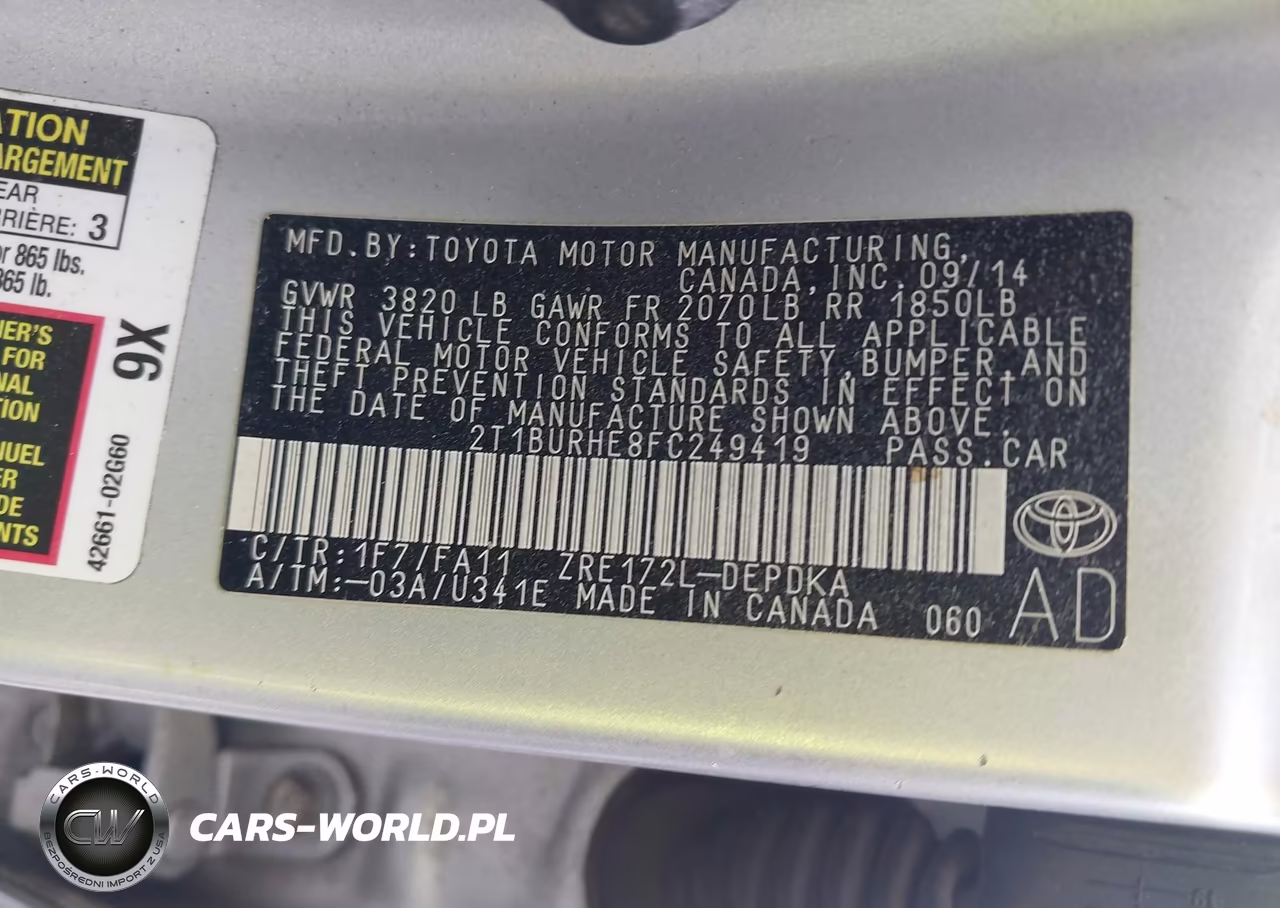 2015 Toyota Corolla L VIN:2T1BURHE8FC249419 - 9