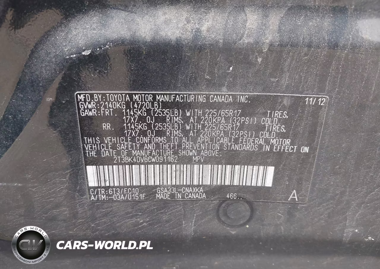 2012 Toyota Rav4 Base V6 VIN:2T3BK4DV6CW091162 - 9