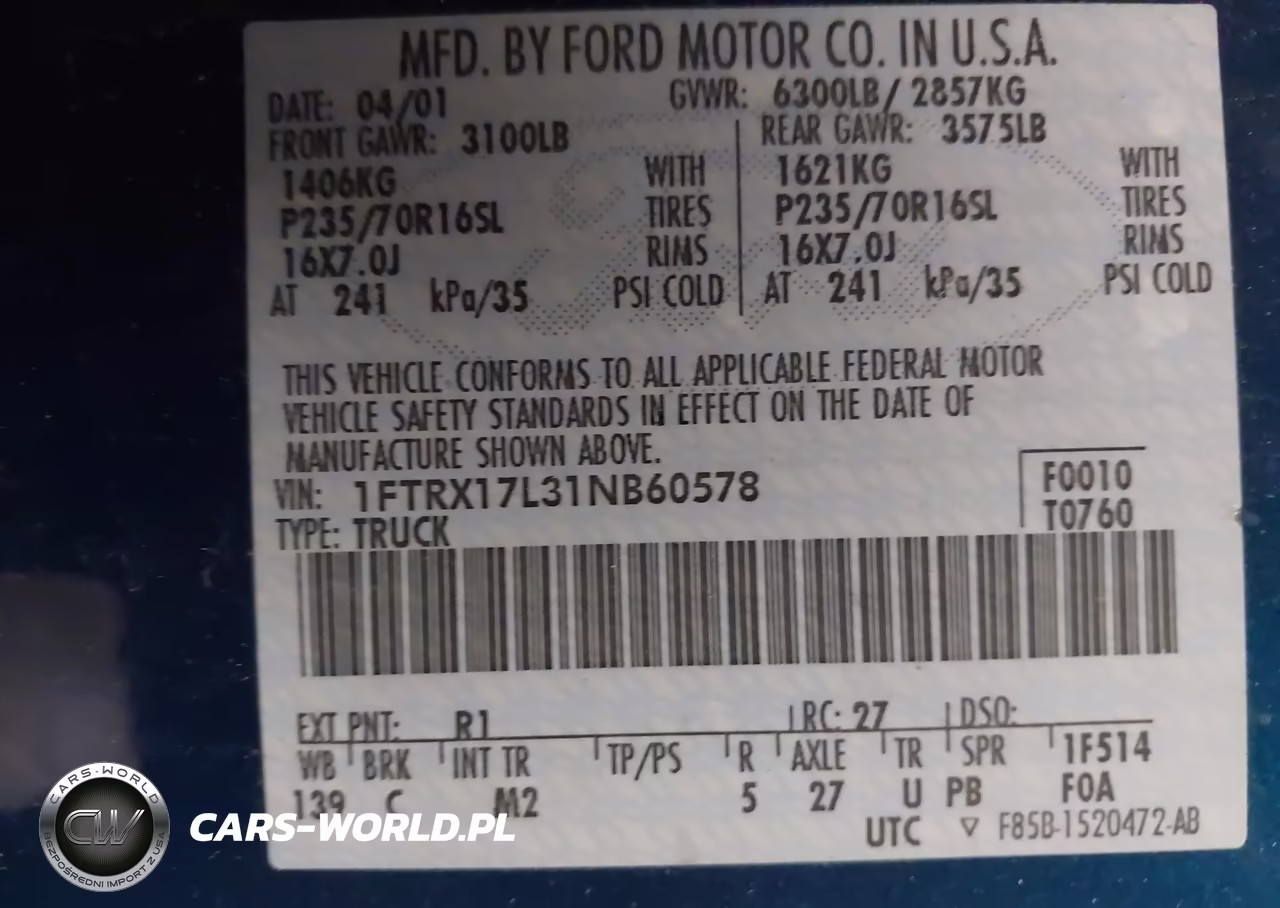 2001 Ford F-150 Lariat-Xl-Xlt VIN:1FTRX17L31NB60578 - 9