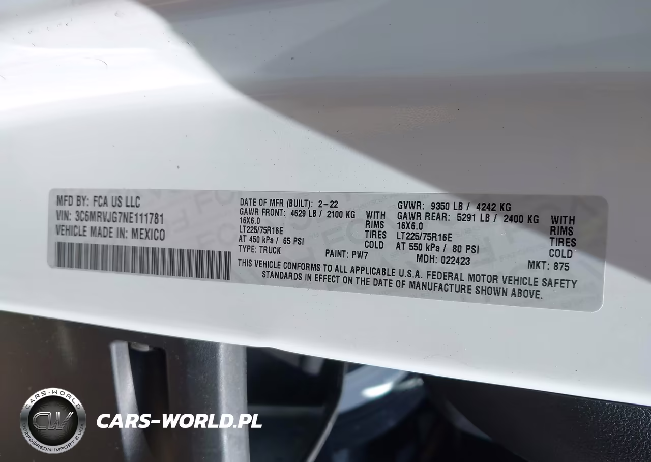 2022 Ram Promaster 3500 Cargo Van High Roof 159 Wb Ext VIN:3C6MRVJG7NE111781 - 9