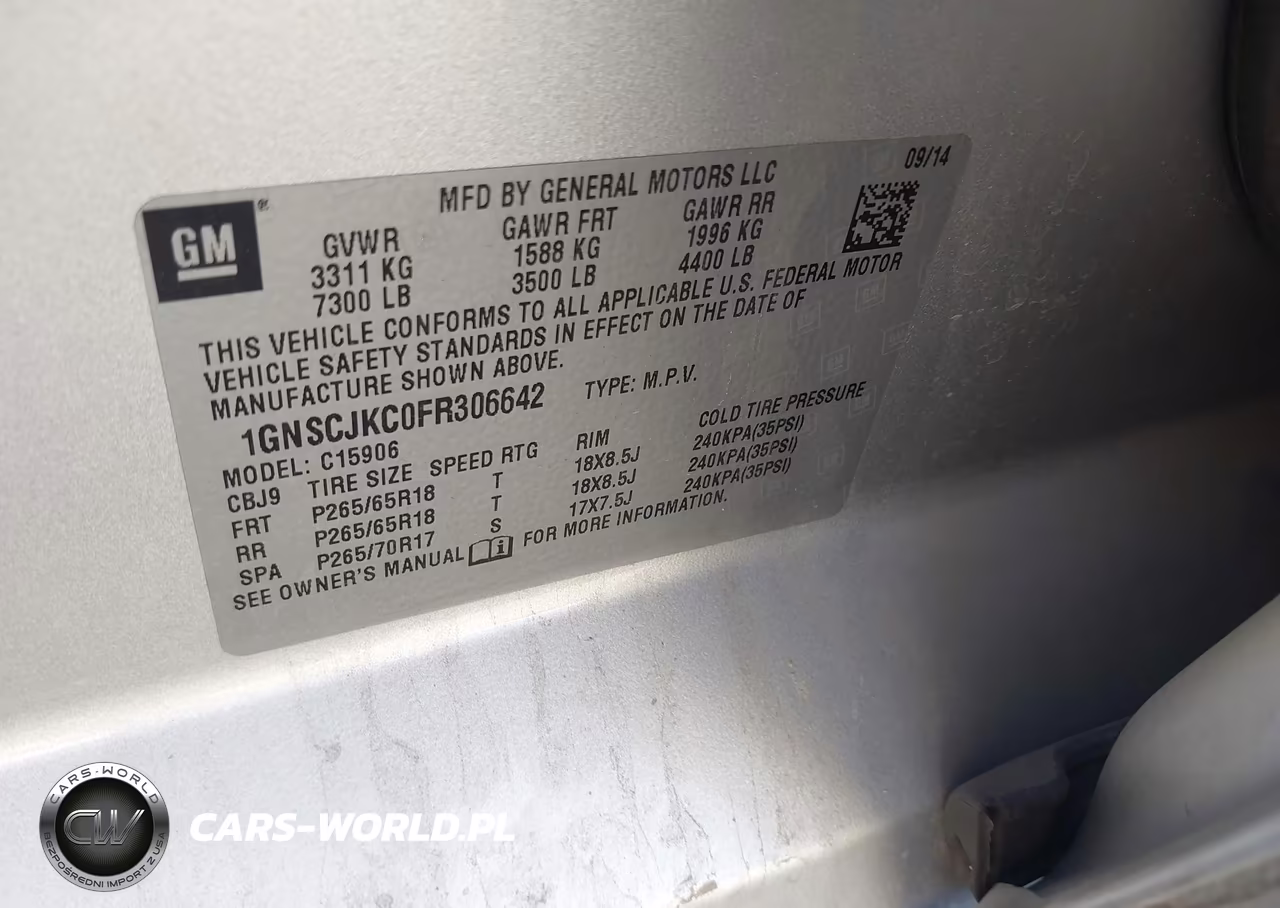 2015 Chevrolet Suburban Lt VIN:1GNSCJKC0FR306642 - 9