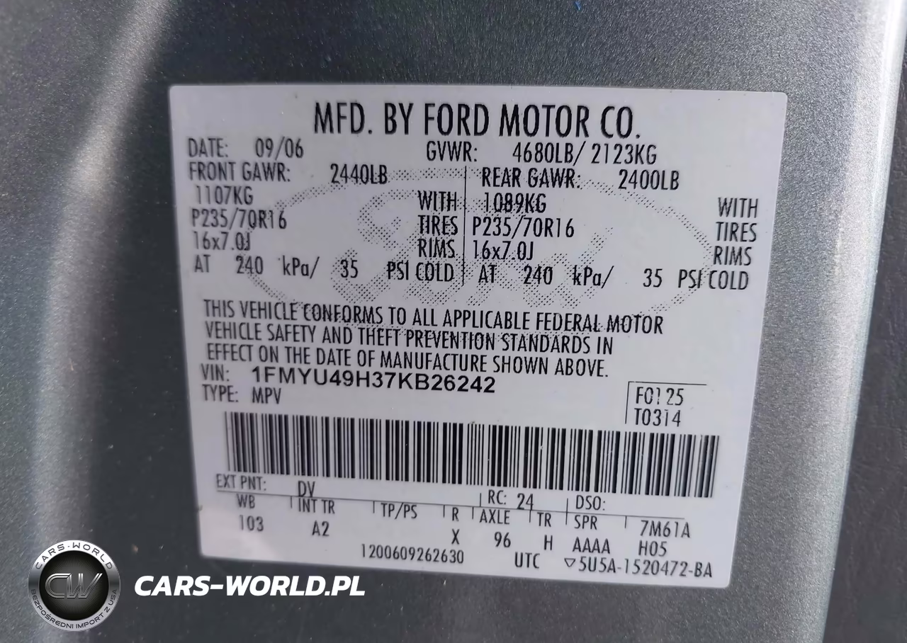 2007 Ford Escape Hybrid VIN:1FMYU49H37KB26242 - 9