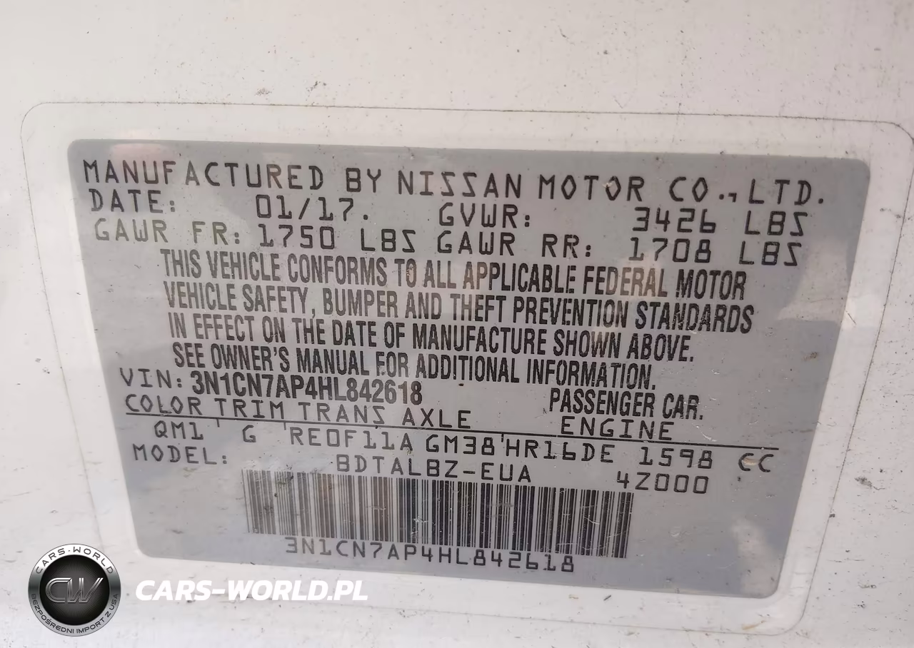 2017 Nissan Versa 1.6 Sv VIN:3N1CN7AP4HL842618 - 9