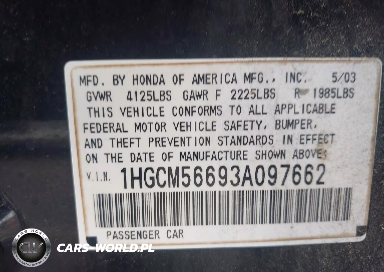 2003 Honda Accord 2.4 Ex VIN:1HGCM56693A097662 - 9