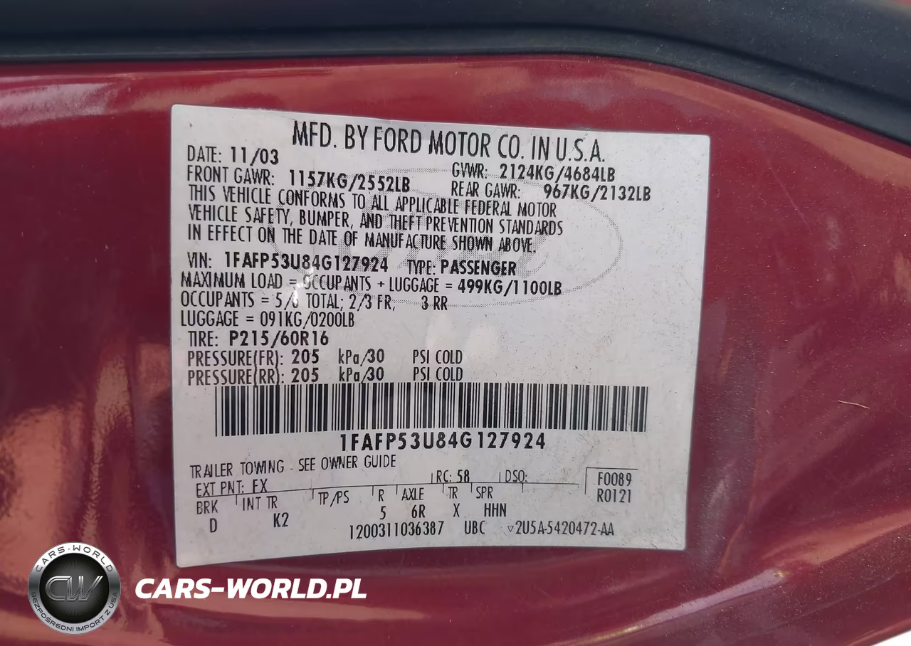 2004 Ford Taurus Se VIN:1FAFP53U84G127924 - 9