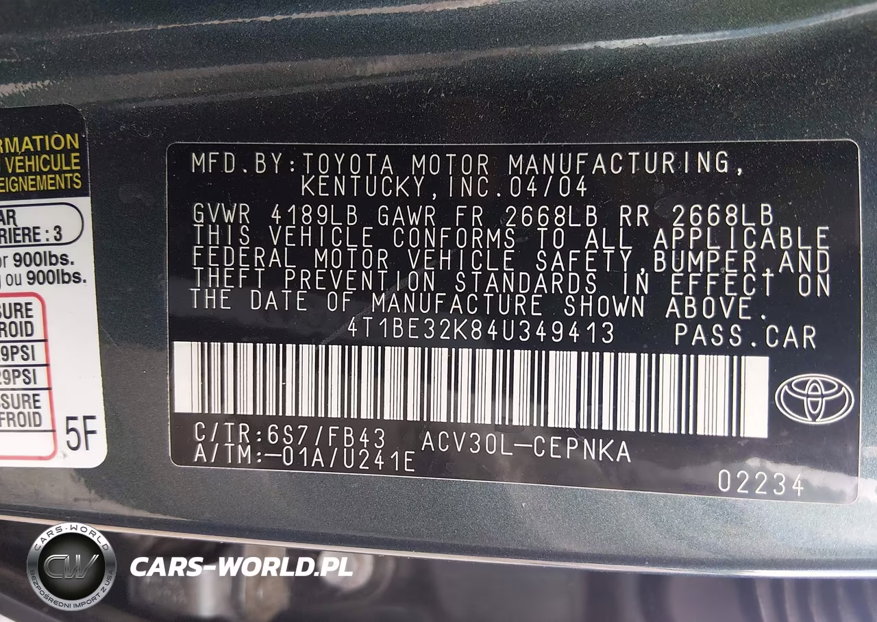 2004 Toyota Camry Le VIN:4T1BE32K84U349413 - 9