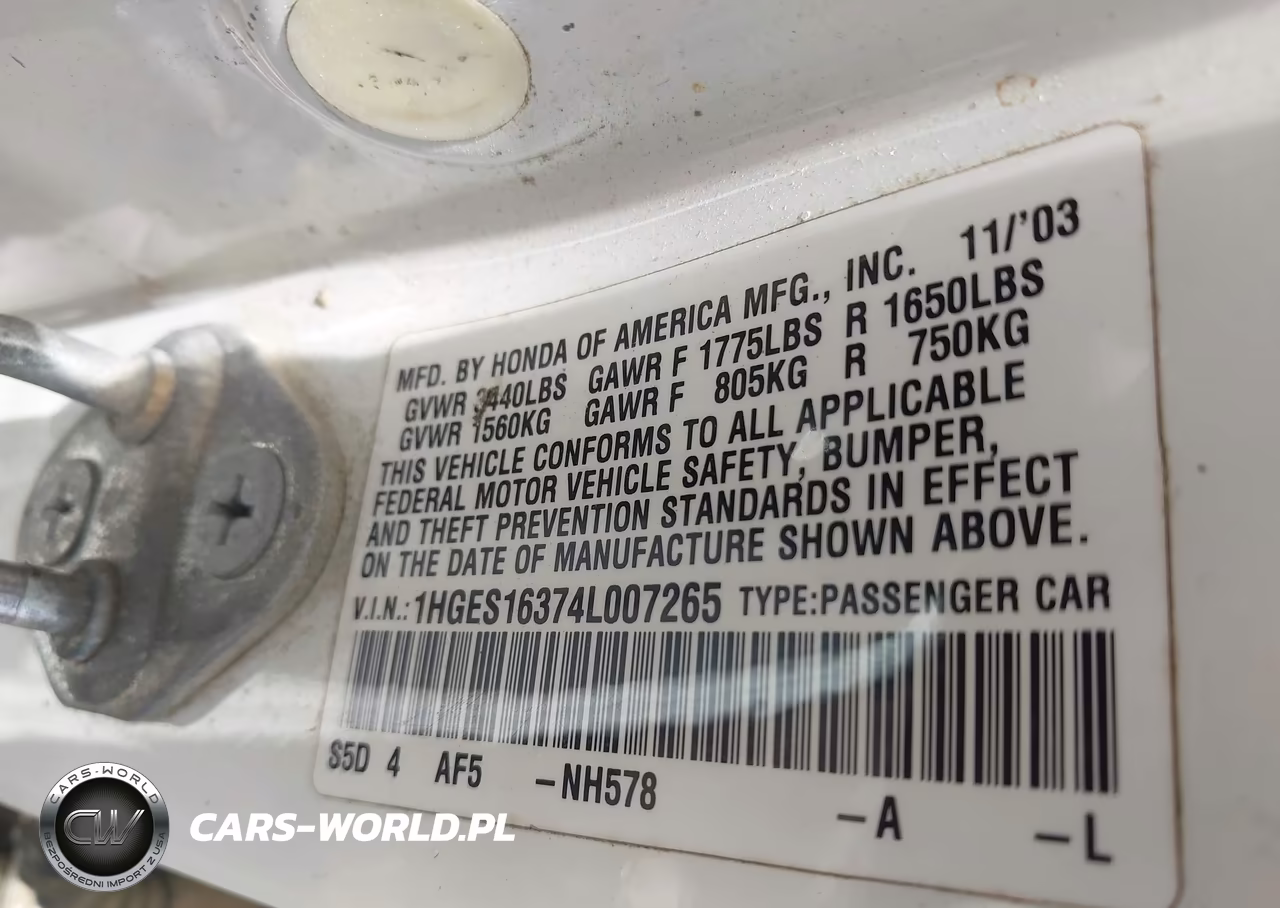 2004 Honda Civic Vp VIN:1HGES16374L007265 - 9
