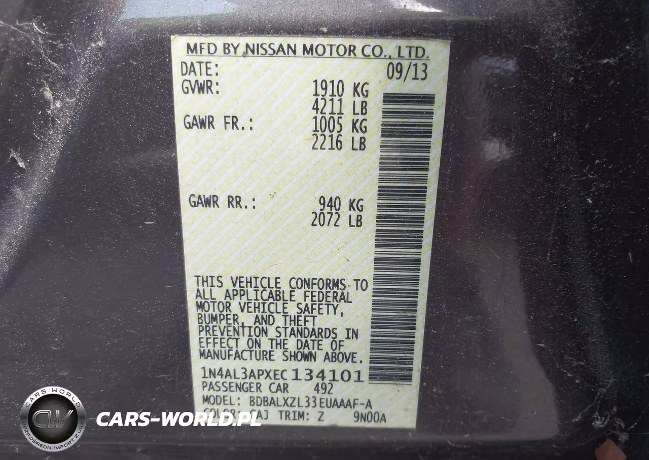 NISSAN ALTIMA VIN:1N4AL3APXEC134101 - 9
