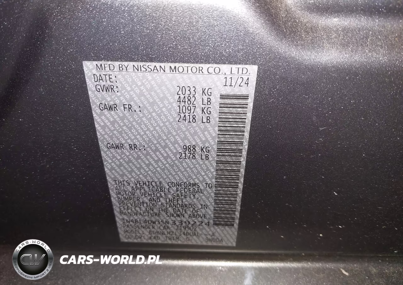 2025 Nissan Altima Sv Awd VIN:1N4BL4DW3SN339224 - 9