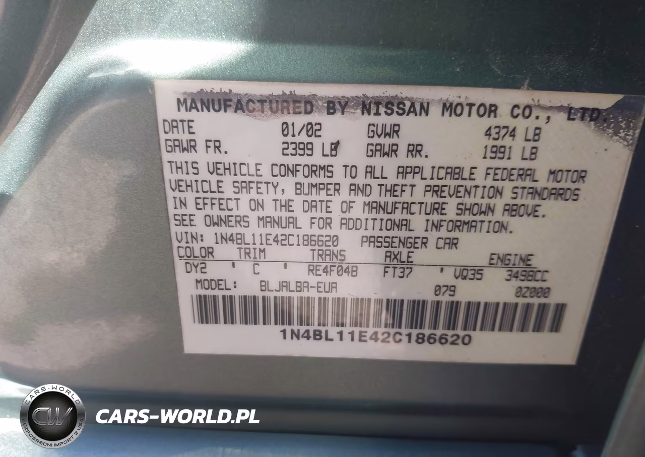 2002 Nissan Altima 3.5 Se VIN:1N4BL11E42C186620 - 9