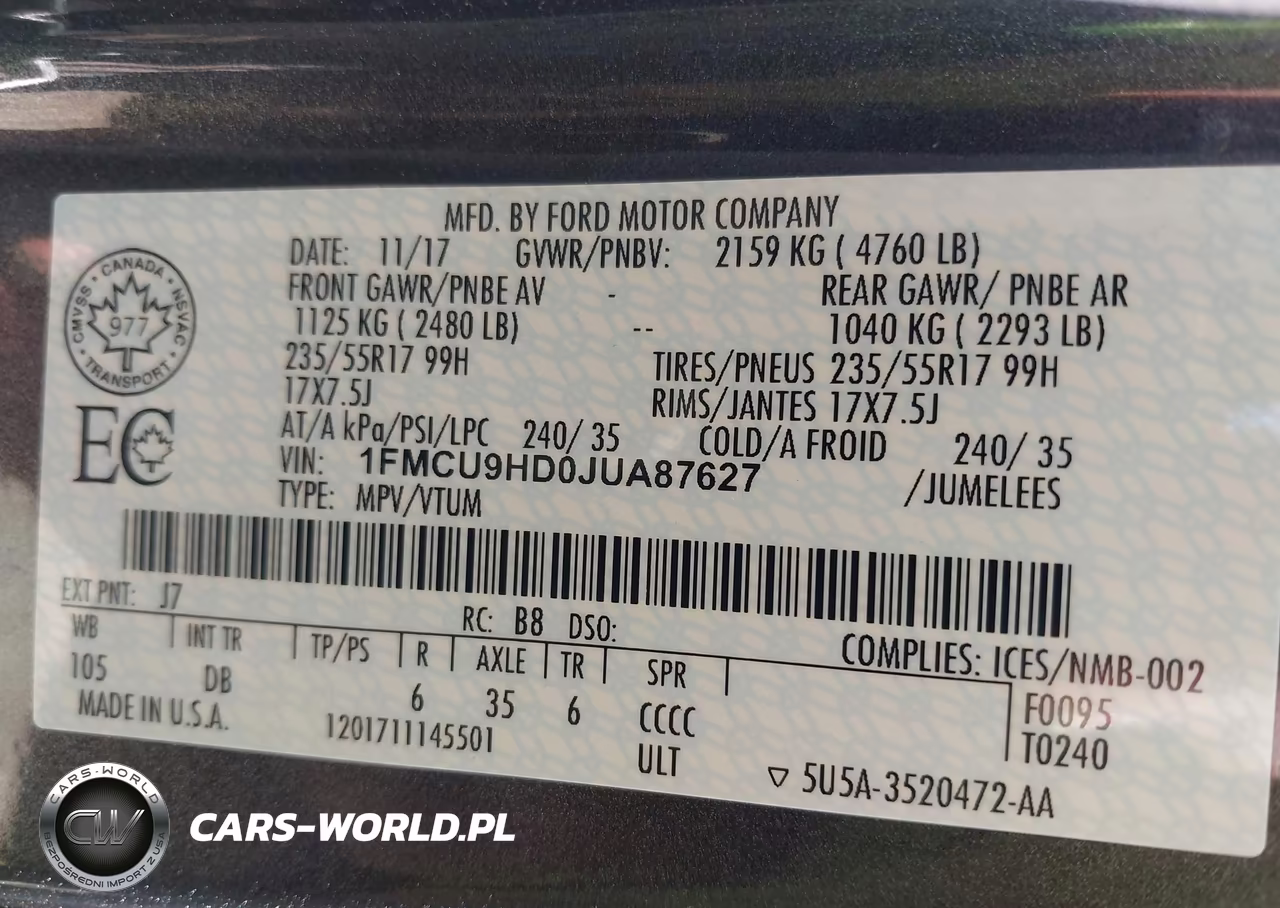 2018 Ford Escape Sel VIN:1FMCU9HD0JUA87627 - 9