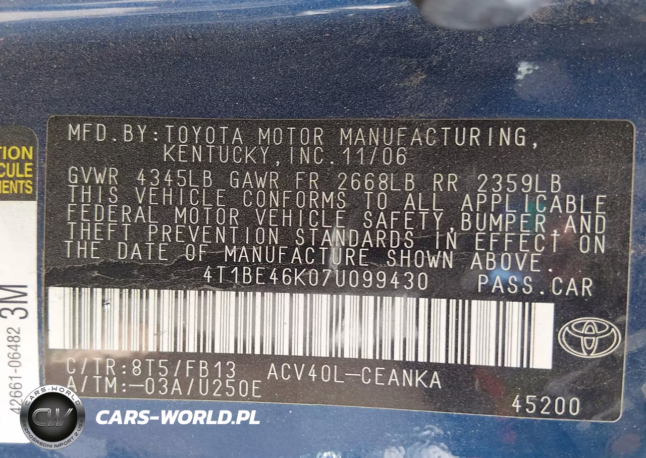 2007 Toyota Camry Le VIN:4T1BE46K07U099430 - 9