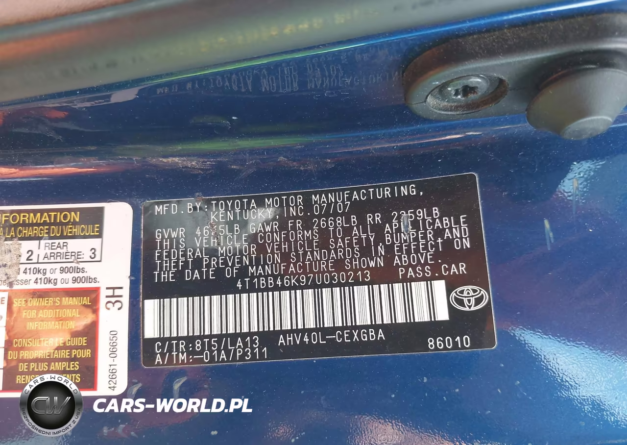 2007 Toyota Camry Hybrid VIN:4T1BB46K97U030213 - 9