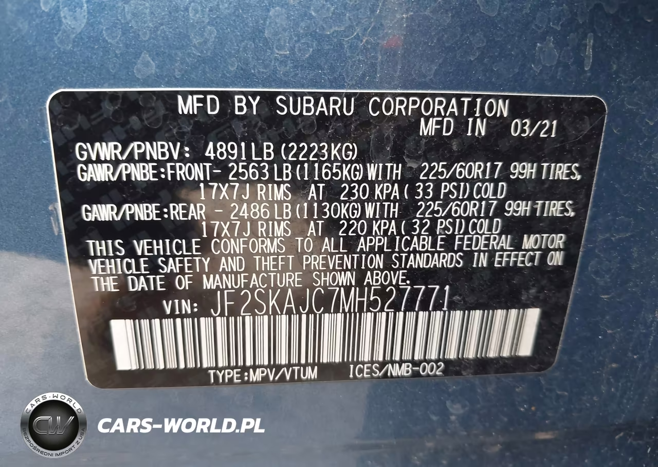 2021 Subaru Forester Premium VIN:JF2SKAJC7MH527771 - 9