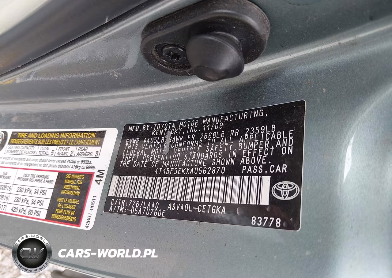 2010 Toyota Camry Xle VIN:4T1BF3EKXAU562870 - 9