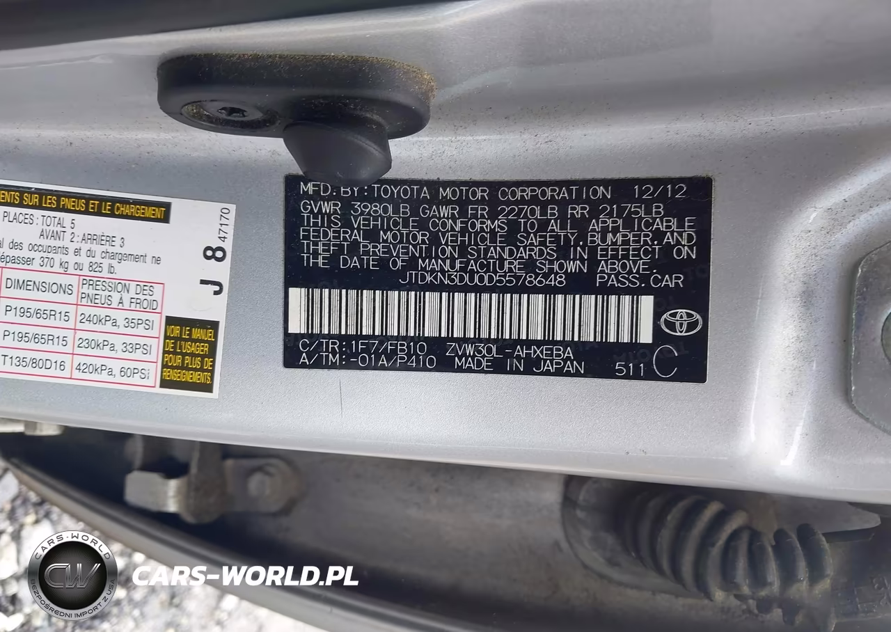 2013 Toyota Prius Two VIN:JTDKN3DU0D5578648 - 9