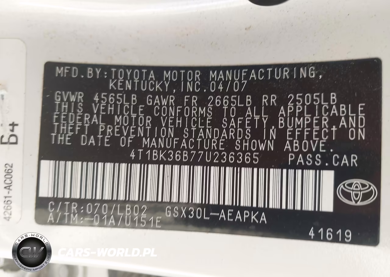 2007 Toyota Avalon Xl-Xls-Touring-Limited VIN:4T1BK36B77U236365 - 9