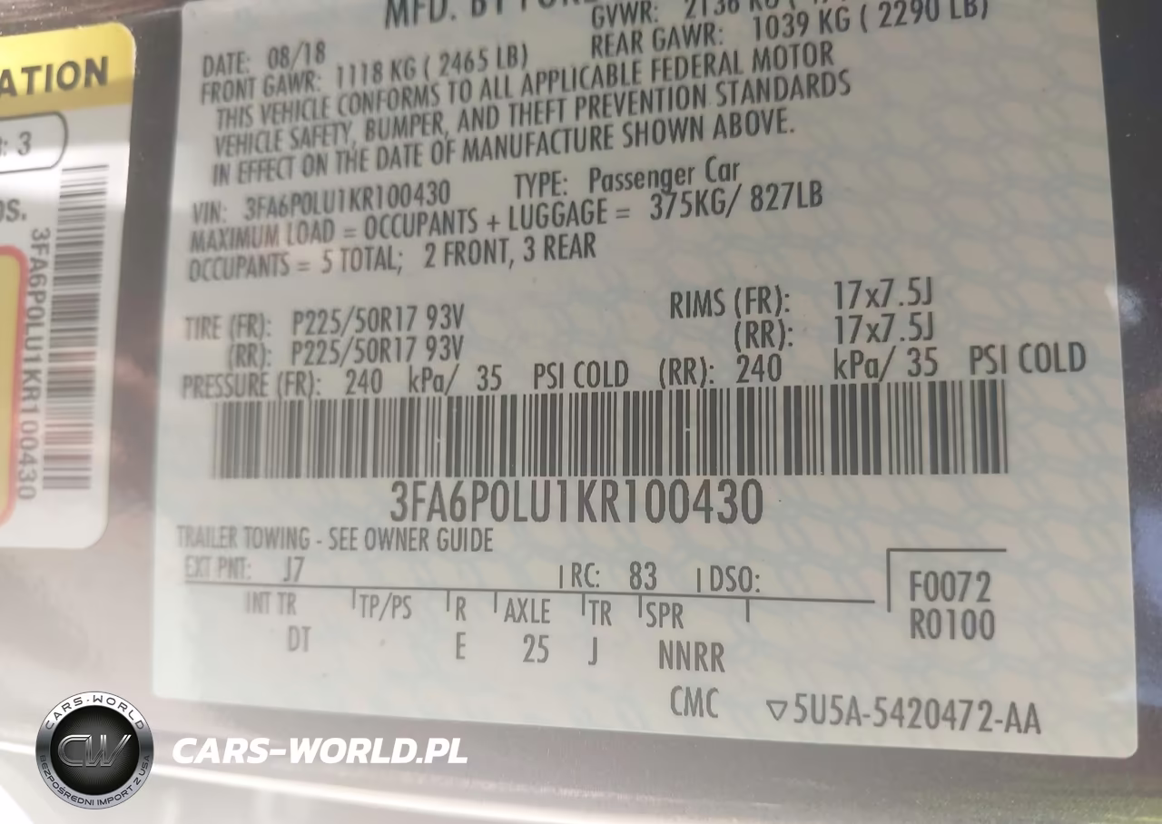 2019 Ford Fusion Hybrid Se VIN:3FA6P0LU1KR100430 - 9