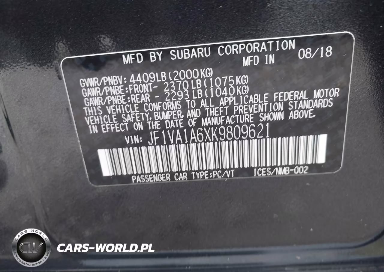 2019 Subaru Wrx VIN:JF1VA1A6XK9809621 - 9