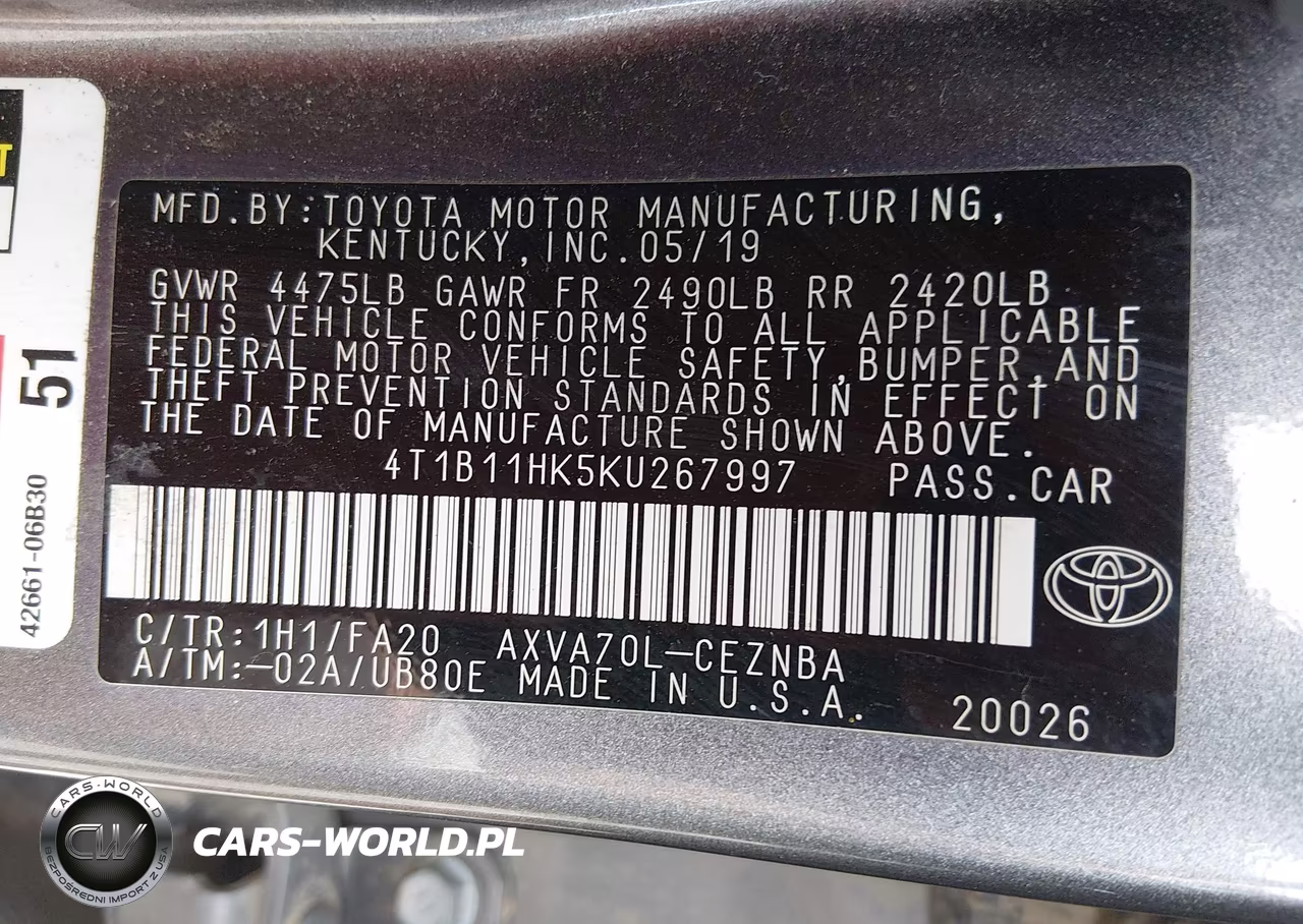 2019 Toyota Camry Le VIN:4T1B11HK5KU267997 - 9