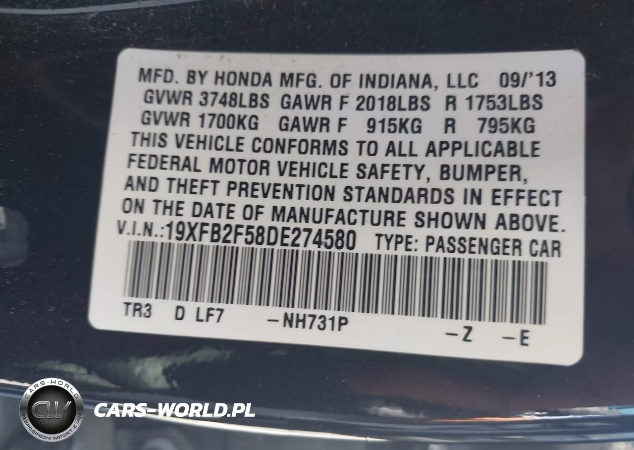 2013 Honda Civic Lx VIN:19XFB2F58DE274580 - 9