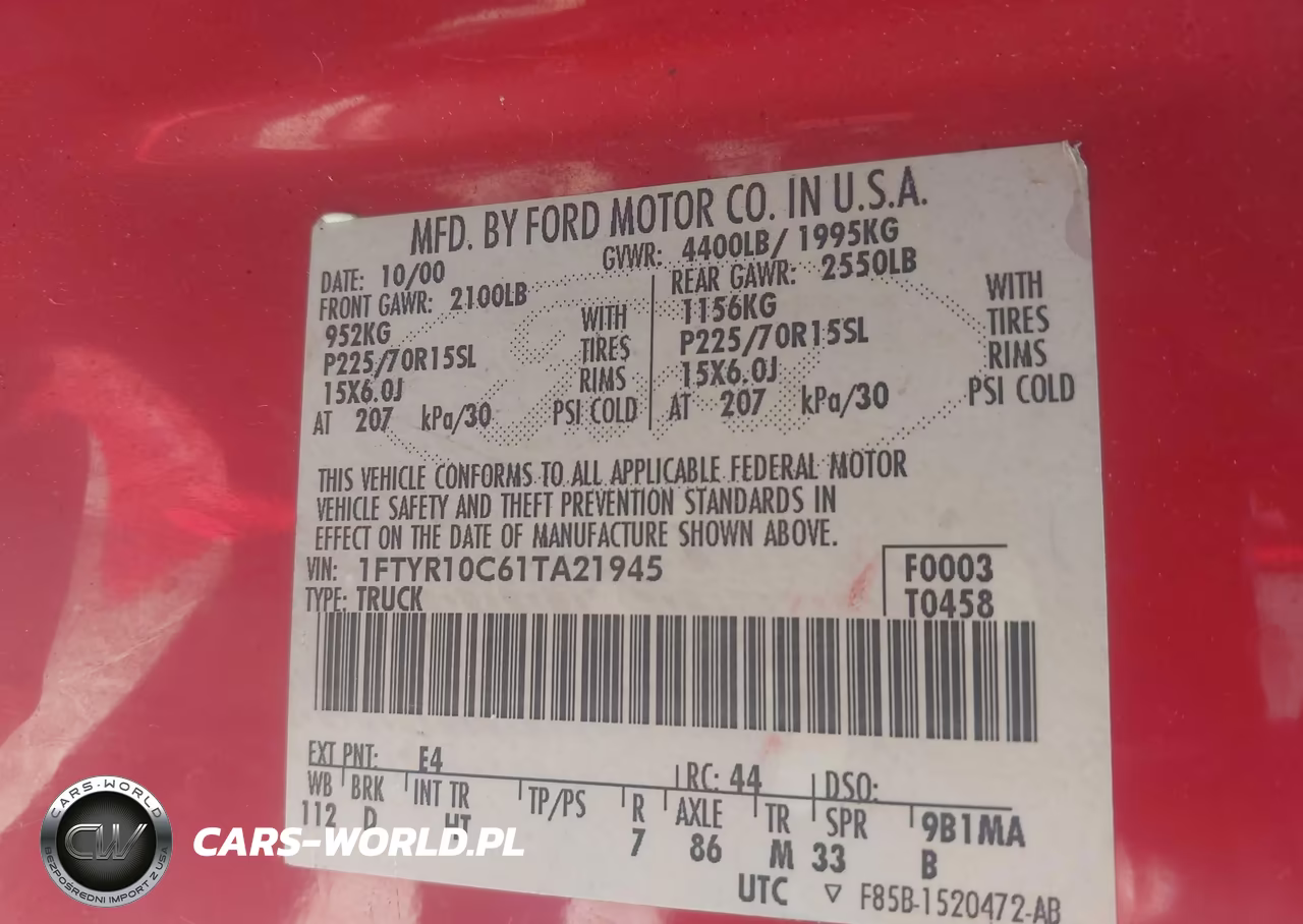 2001 Ford Ranger Xl-Xlt VIN:1FTYR10C61TA21945 - 9