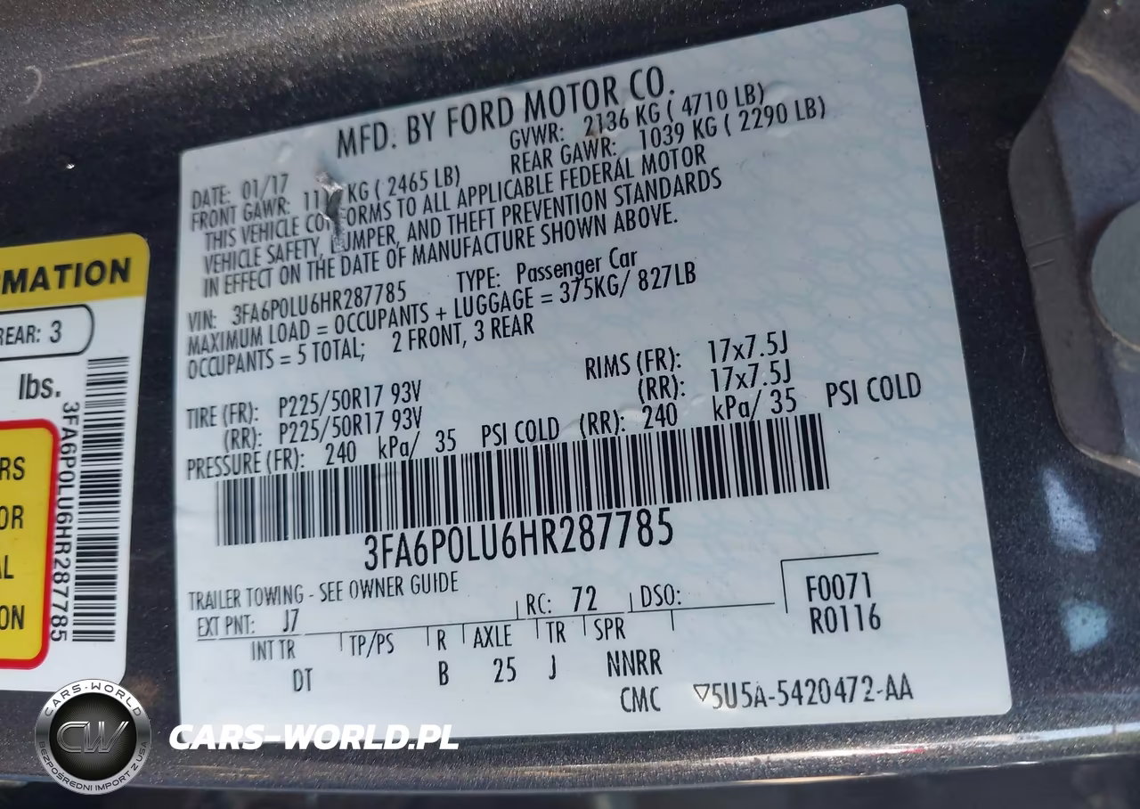 2017 Ford Fusion Hybrid Se VIN:3FA6P0LU6HR287785 - 9