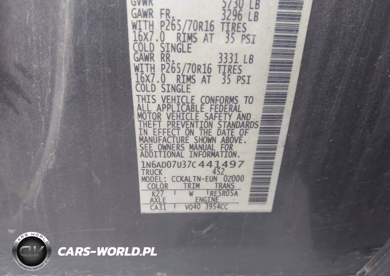 2007 Nissan Frontier Se VIN:1N6AD07U37C441497 - 9