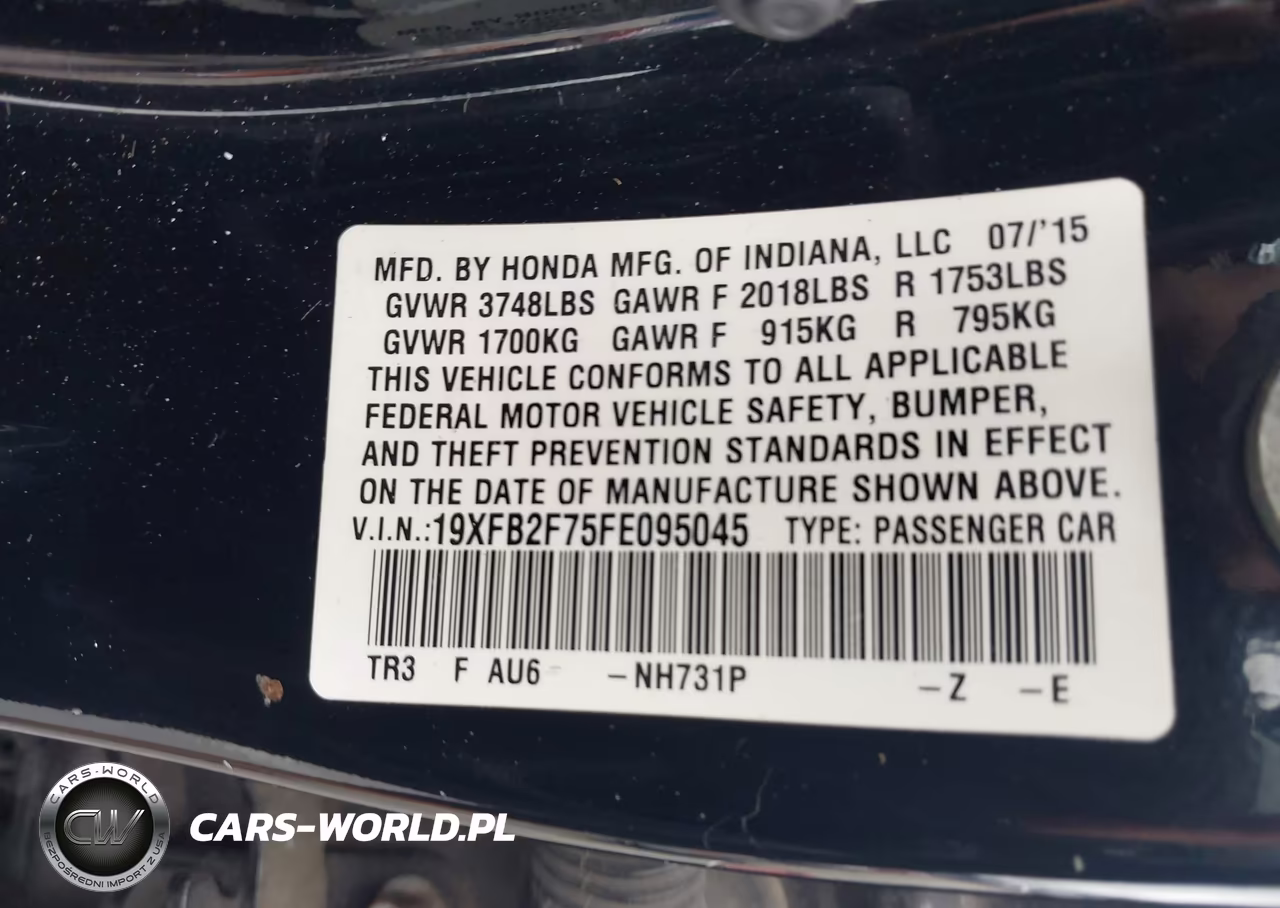 2015 Honda Civic Se VIN:19XFB2F75FE095045 - 9