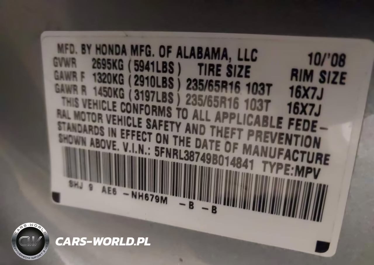 2009 Honda Odyssey Ex-L VIN:5FNRL38749B014841 - 9