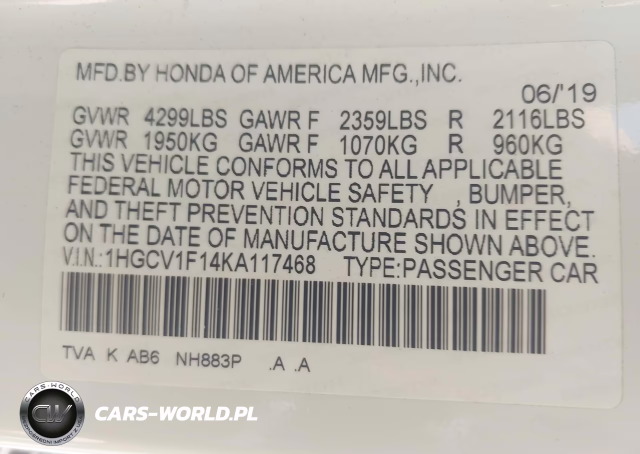 2019 Honda Accord Lx VIN:1HGCV1F14KA117468 - 9