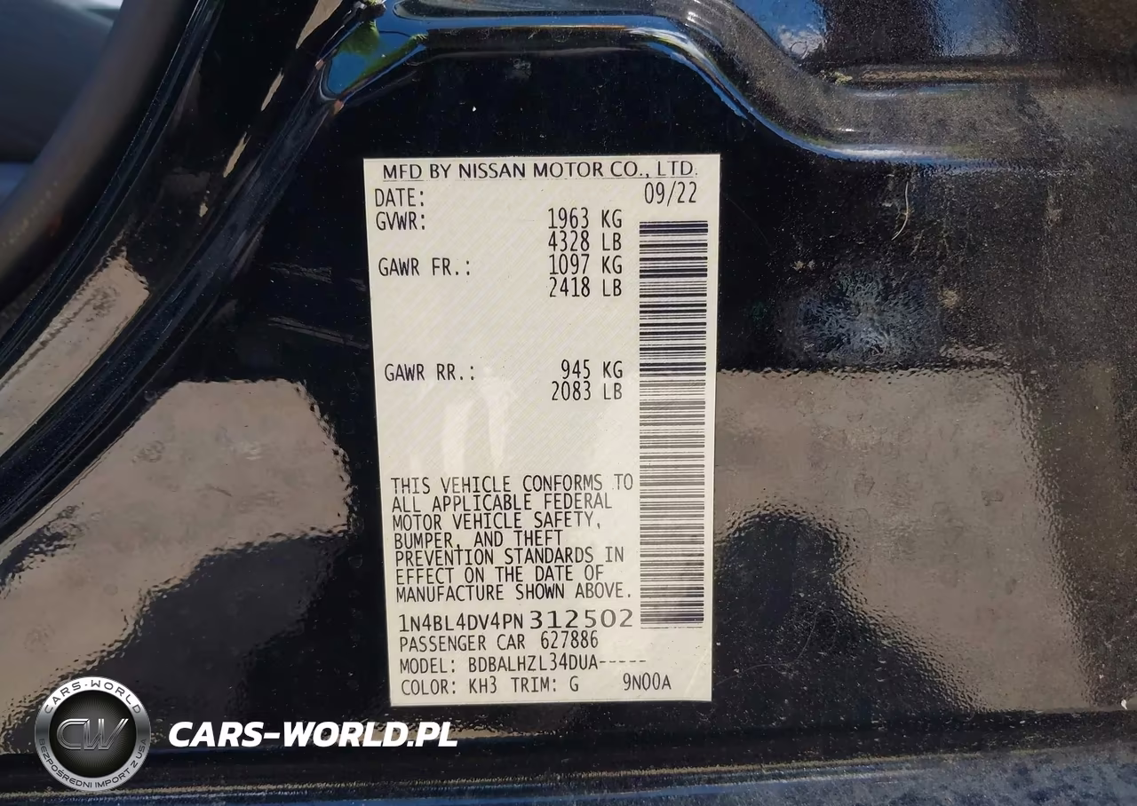 2023 Nissan Altima Sv Fwd VIN:1N4BL4DV4PN312502 - 9