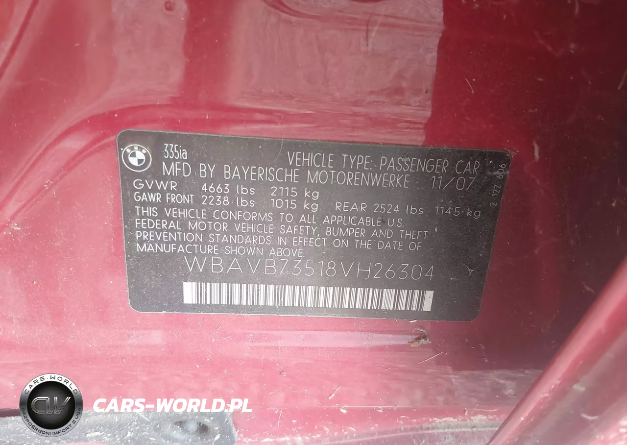 2008 BMW 335I VIN:WBAVB73518VH26304 - 9